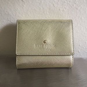Kate Spade Gold Metallic Tri-Fold Wallet